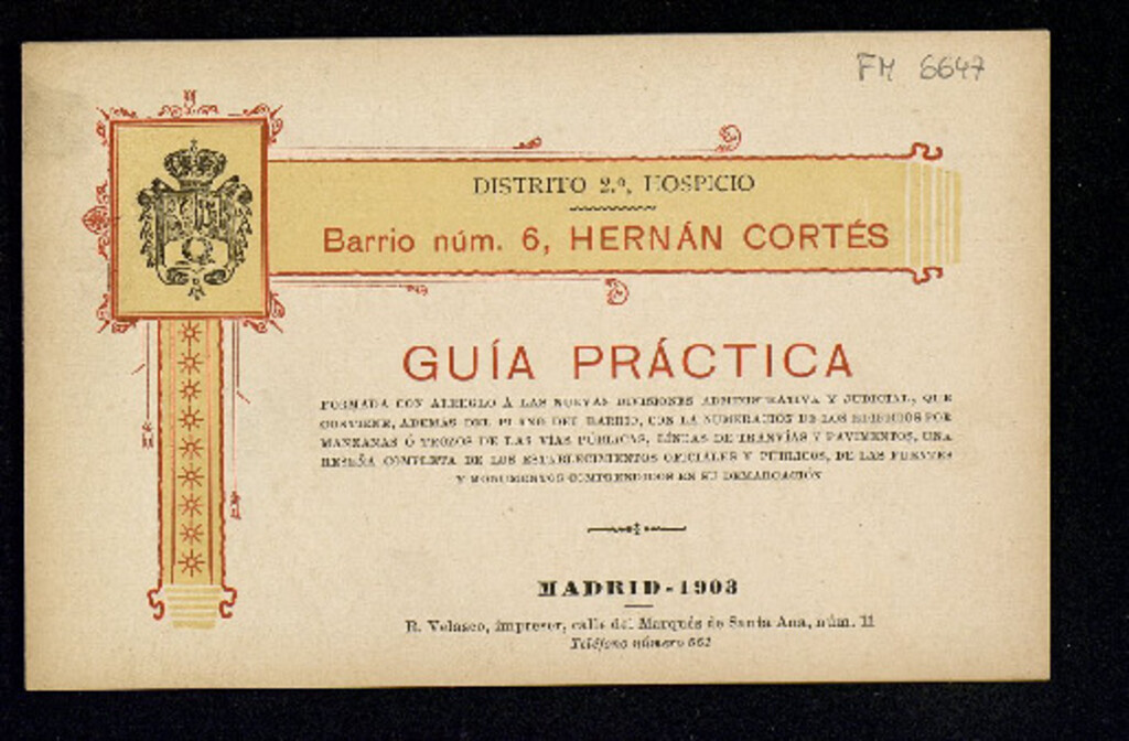 Miniatura de Guía práctica de Madrid formada con arreglo a las nuevas divisiones administrativa y judicial que contiene, además del plano del barrio ... una reseña completa de los establecimientos oficiales y públicos de las fuentes y monumentos comprendidos en su dem
