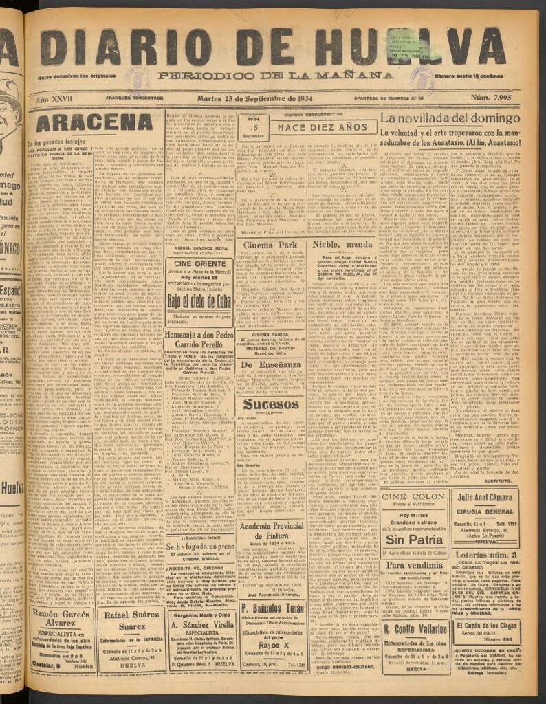 Miniatura de Diario de Huelva : periódico independiente del 25 de septiembre de 1934