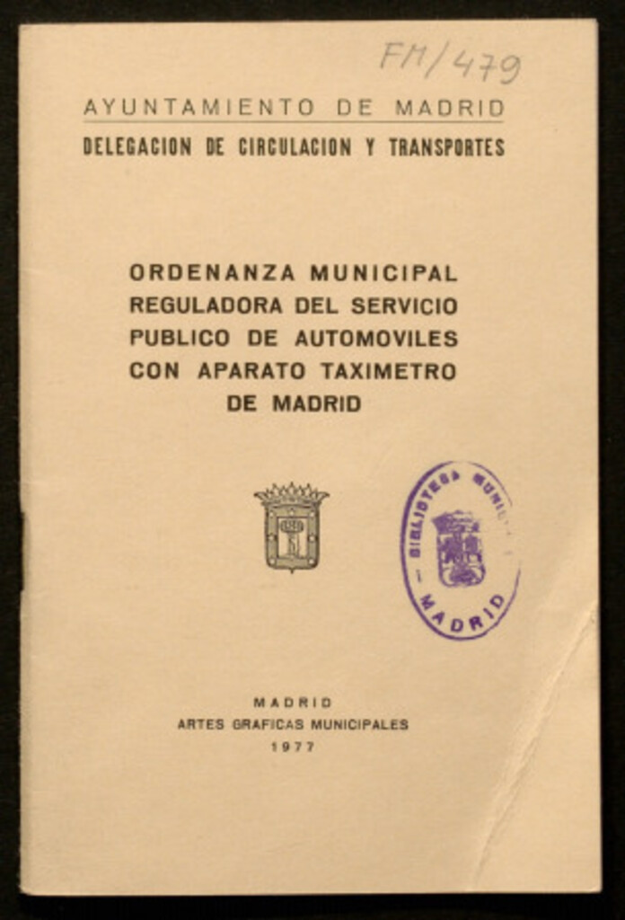 Miniatura de Ordenanza municipal reguladora del servicio público de automóviles con aparato taxímetro de Madrid