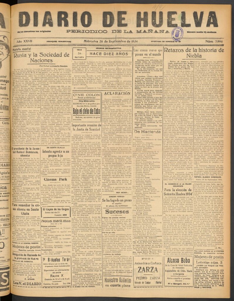 Miniatura de Diario de Huelva : periódico independiente del 26 de septiembre de 1934