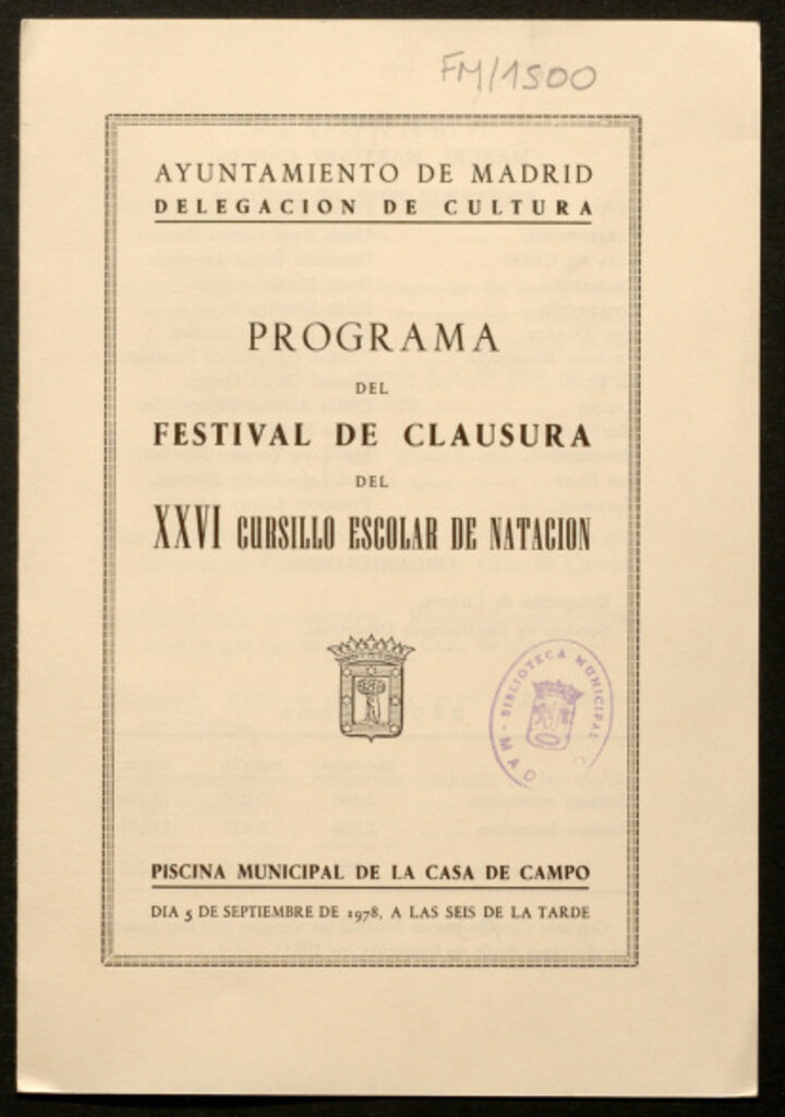 Miniatura de Programa del festival de clausura del XXVI cursillo escolar de natación