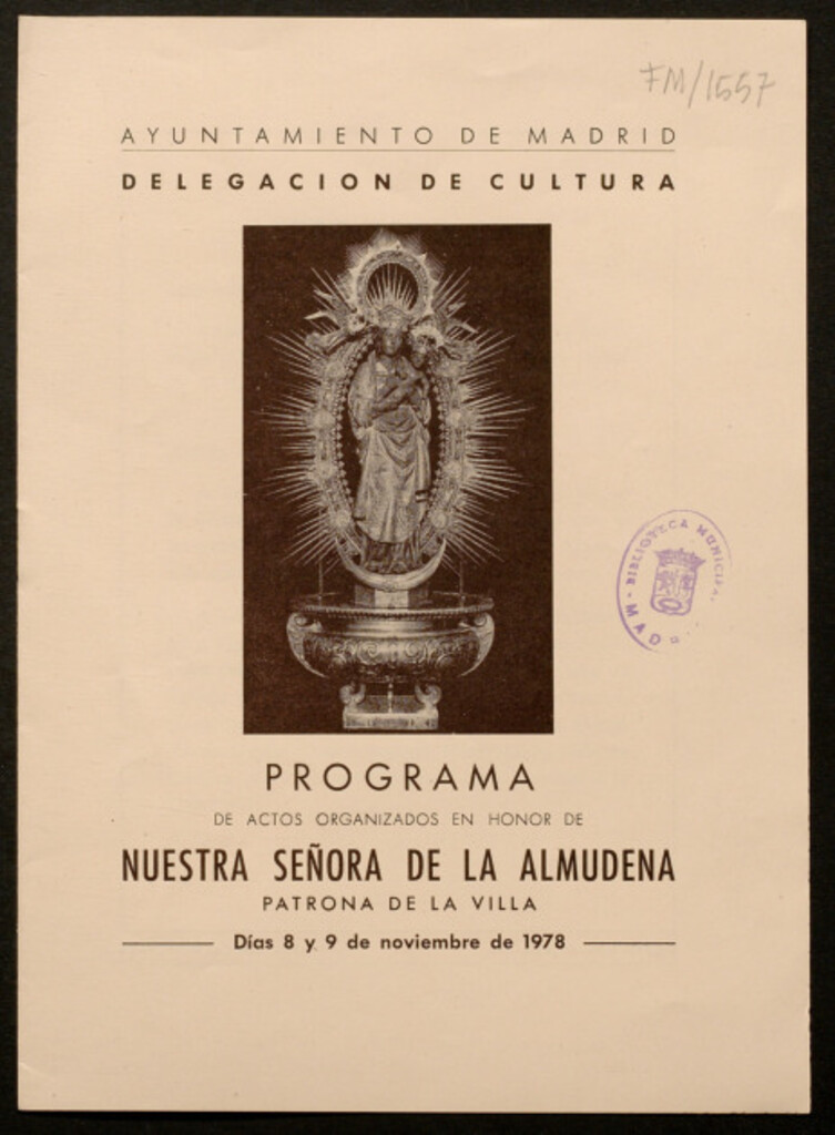 Miniatura de Programa de actos organizados en honor de Nuestra Señora de la Almudena... dias 8 y 9 noviembre de 1978
