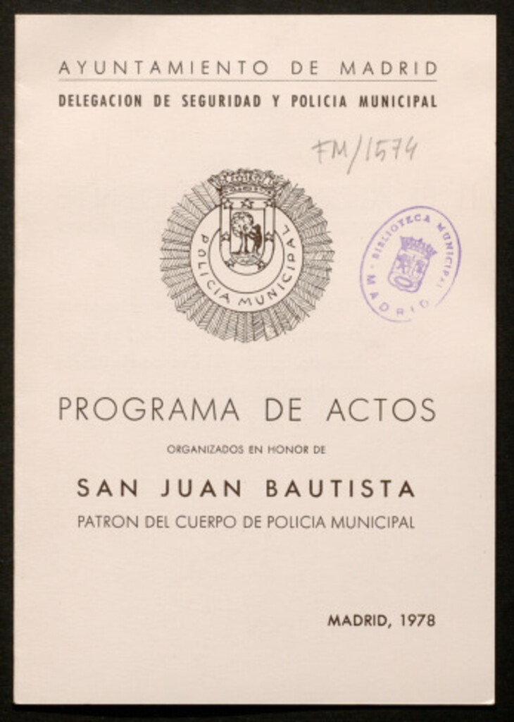 Miniatura de Programa de actos organizados en honor de San Juan Bautista, patrón del cuerpo de policia municipal