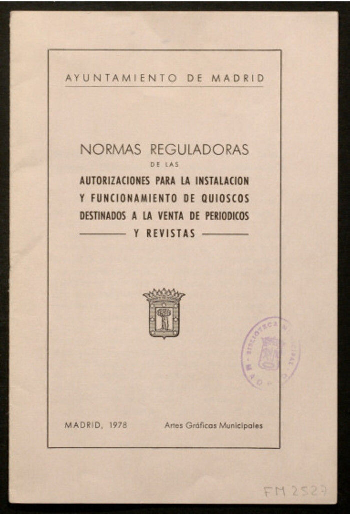 Miniatura de Normas reguladoras de las autorizaciones para la instalación y funcionamiento de quioscos destinados a la venta de periódicos y revistas