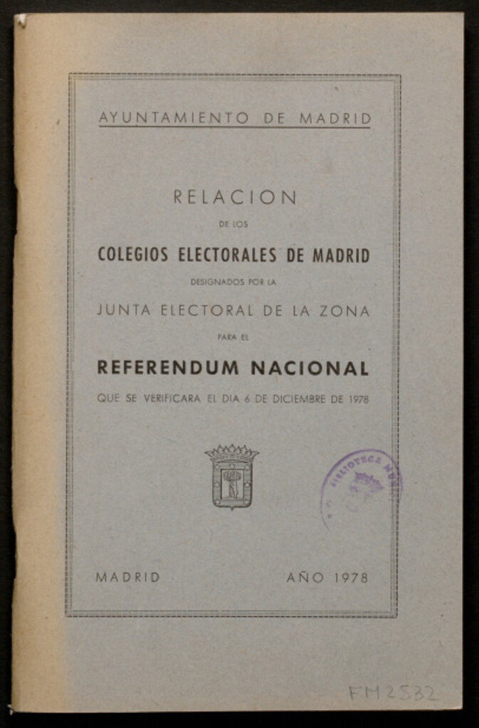 Miniatura de Relación de los colegios electorales de Madrid designados por la junta electoral de la zona para el referendum nacional que se verificará el dia 6 de diciembre de 1978