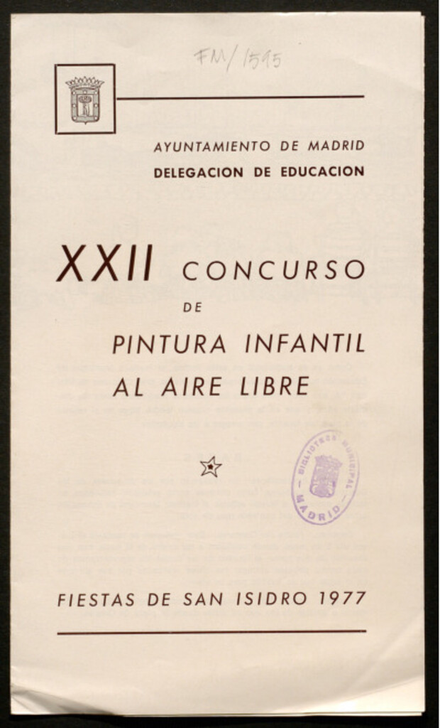 Miniatura de XXII Concurso de pintura infantil al aire libre convocado por el Ayuntamiento de Madrid con motivo de las fiestas de San Isidro : [Bases]