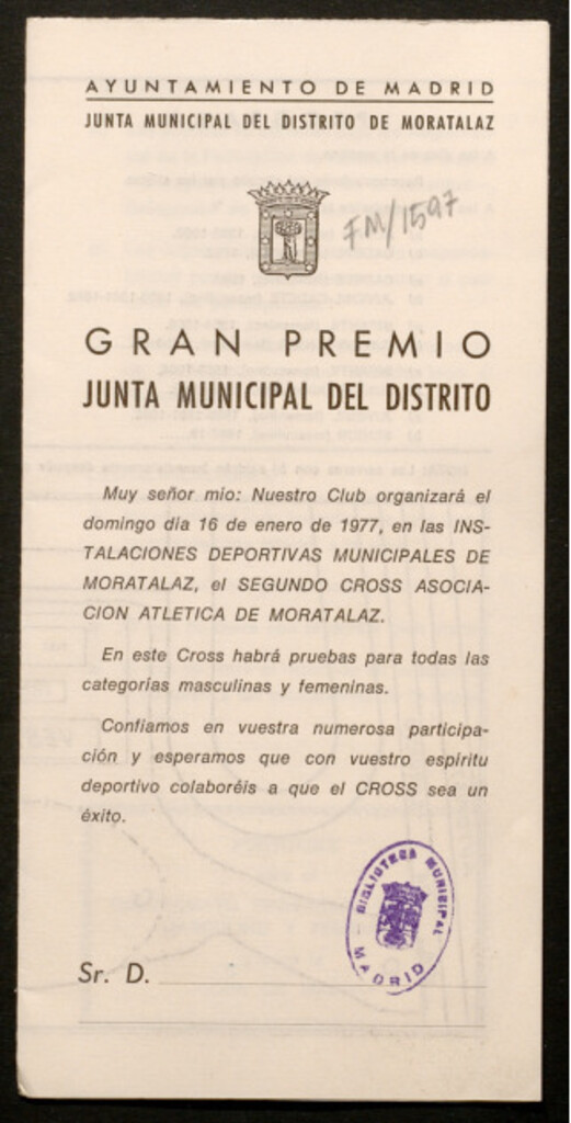 Miniatura de Gran premio Junta municipal del distrito... : [Programa] segundo cross Asociación Atlética de Moratalaz