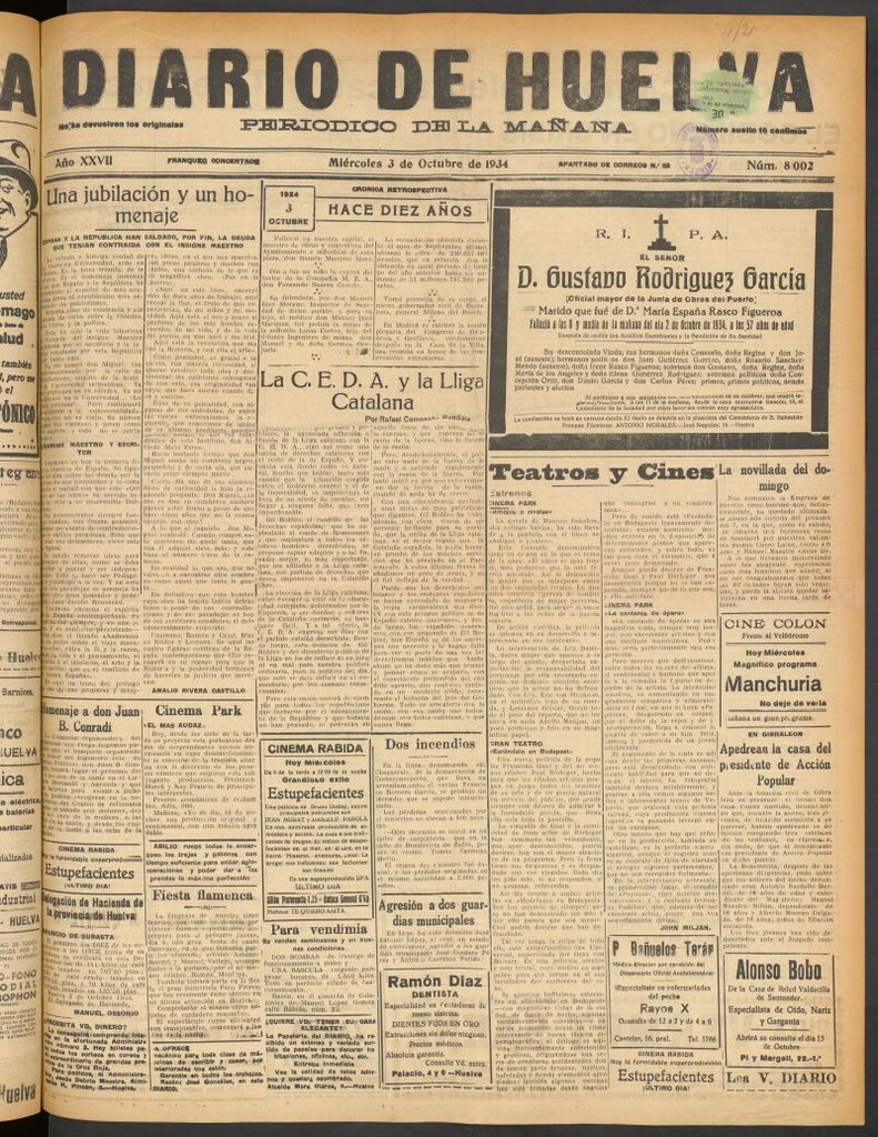 Miniatura de Diario de Huelva : periódico independiente del 3 de octubre de 1934