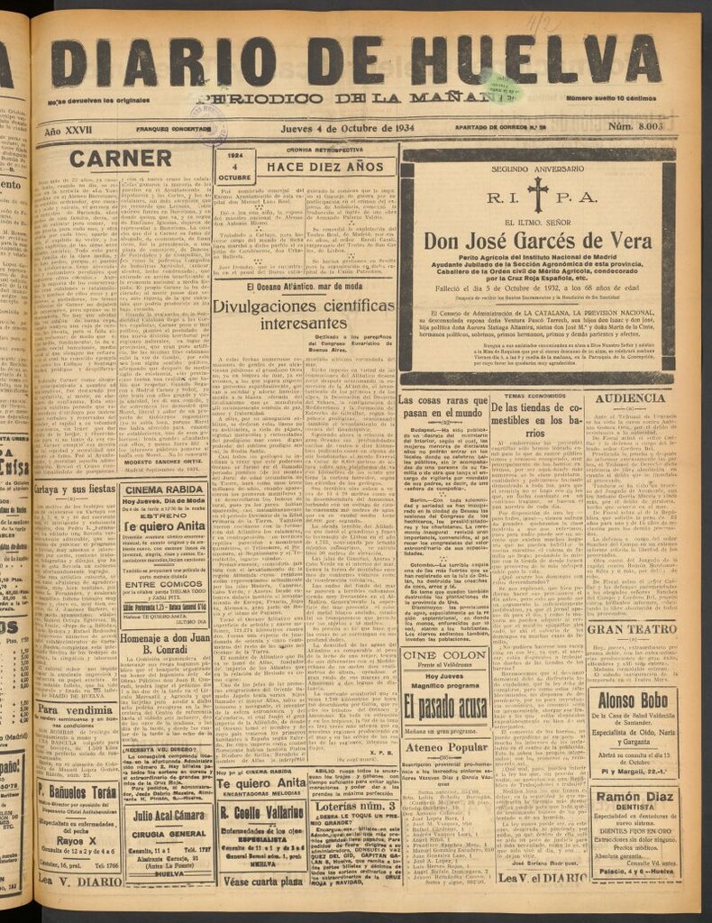 Miniatura de Diario de Huelva : periódico independiente del 4 de octubre de 1934