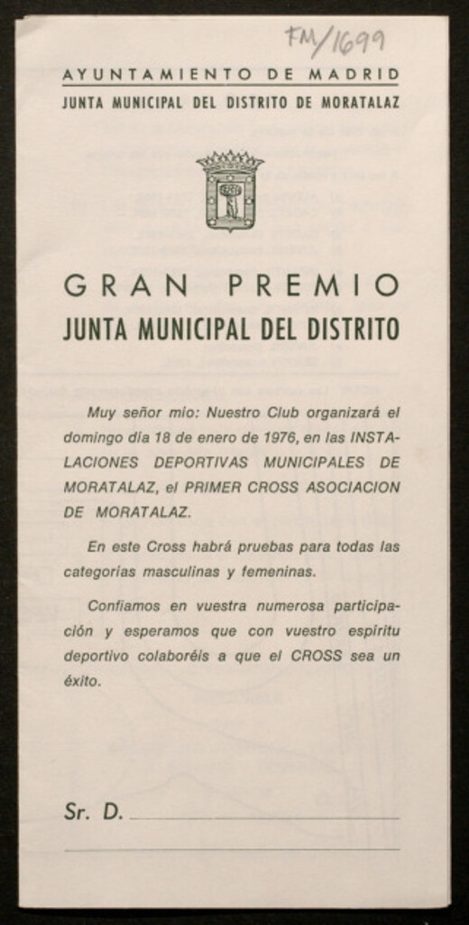 Miniatura de Gran premio [de cross] Junta Municipal del distrito : [programa]