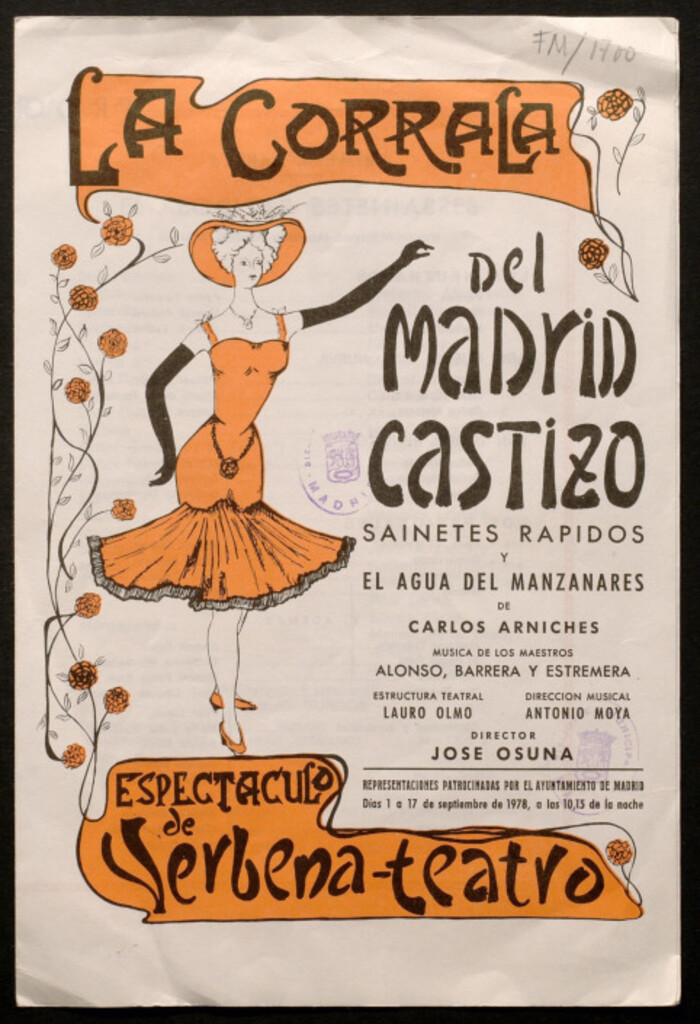 Miniatura de Sainetes rápidos; y el agua del Manzanares de Carlos Arniches : Espectáculo de verbena-teatro, días 1-17 de septiembre de 1978 : [Programa] : espectáculo de verbena-teatro, días 1-17 de septiembre de 1978 : [Programa]