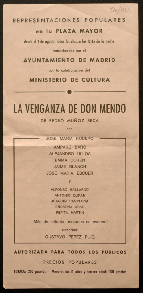 Miniatura de La venganza de Don Mendo de Pedro Muñoz Seca... : [programa]