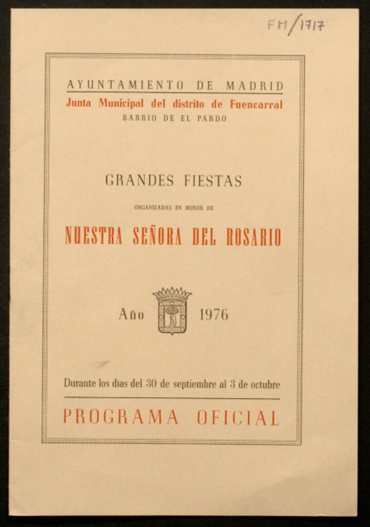 Miniatura de Grandes fiestas organizadas en honor de Nuestra Señora del Rosario durante los días del 30 de septiembre al 3 de octubre : programa oficial
