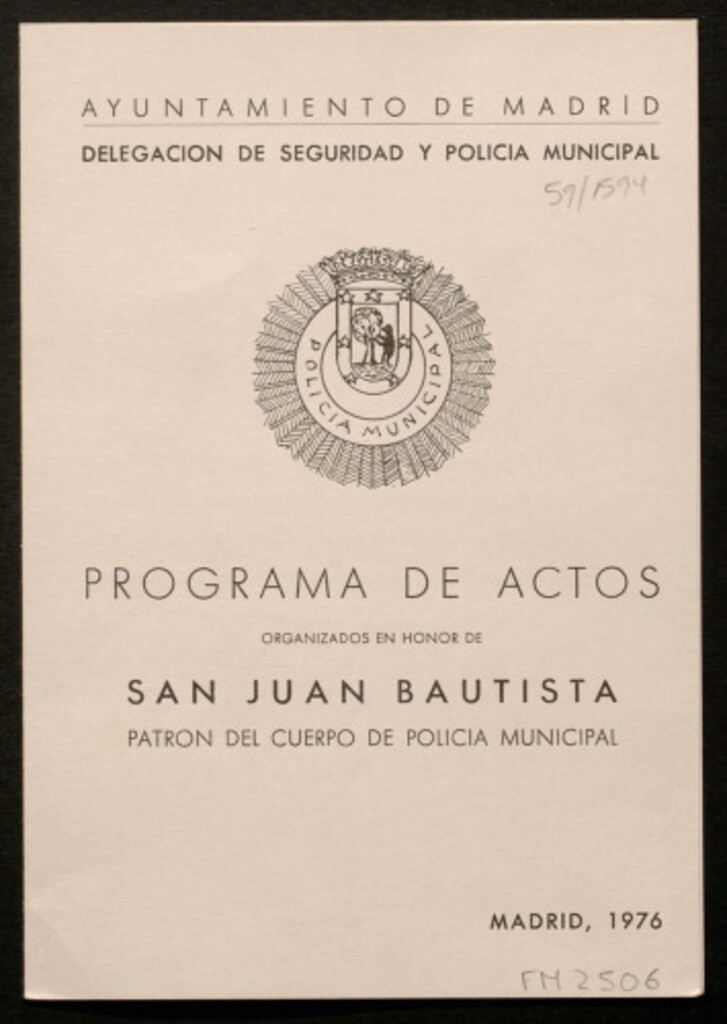 Miniatura de Programa de actos organizados en honor de San Juan Bautista patrón del cuerpo de policía municipal