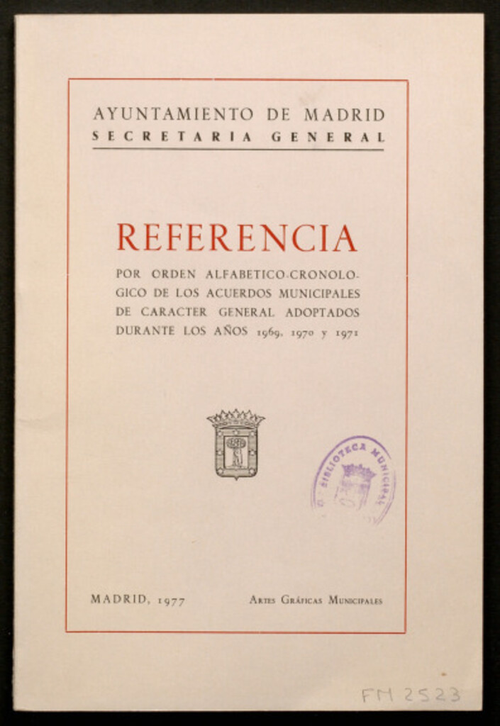 Miniatura de Referencia por orden alfabético cronológico de los acuerdos municipales de carácter general adoptados durante los años 1969, 1970 y 1971