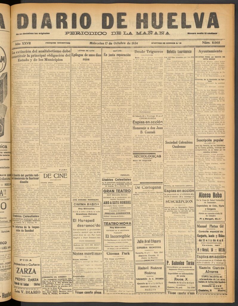 Miniatura de Diario de Huelva : periódico independiente del 17 de octubre de 1934