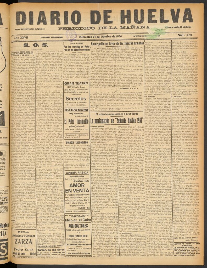 Miniatura de Diario de Huelva : periódico independiente del 24 de octubre de 1934