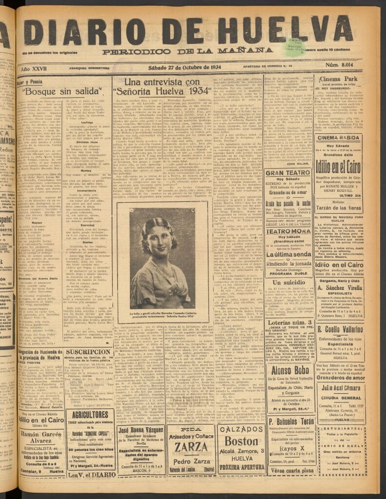 Miniatura de Diario de Huelva : periódico independiente del 27 de octubre de 1934