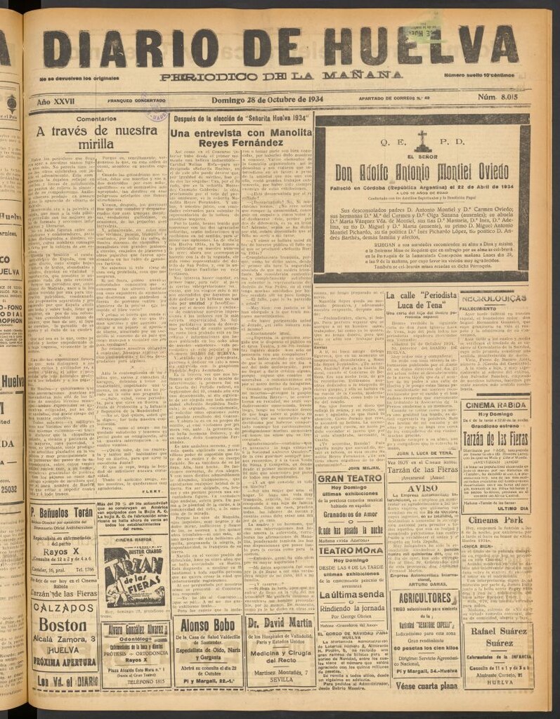 Miniatura de Diario de Huelva : periódico independiente del 28 de octubre de 1934