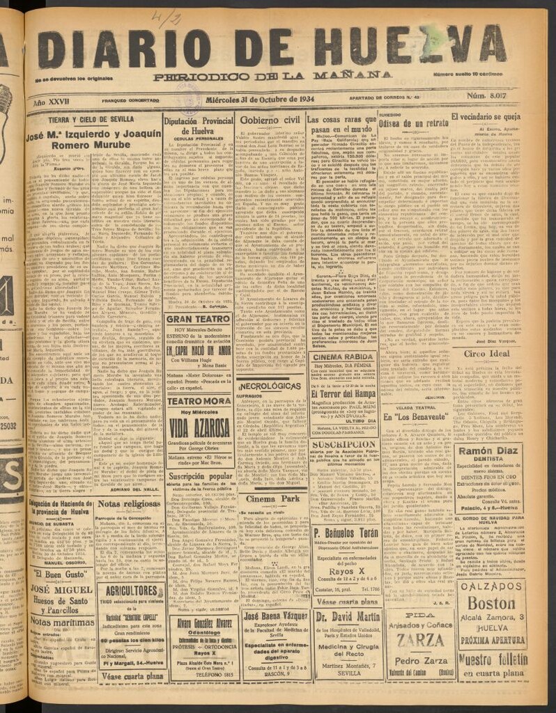 Miniatura de Diario de Huelva : periódico independiente del 31 de octubre de 1934