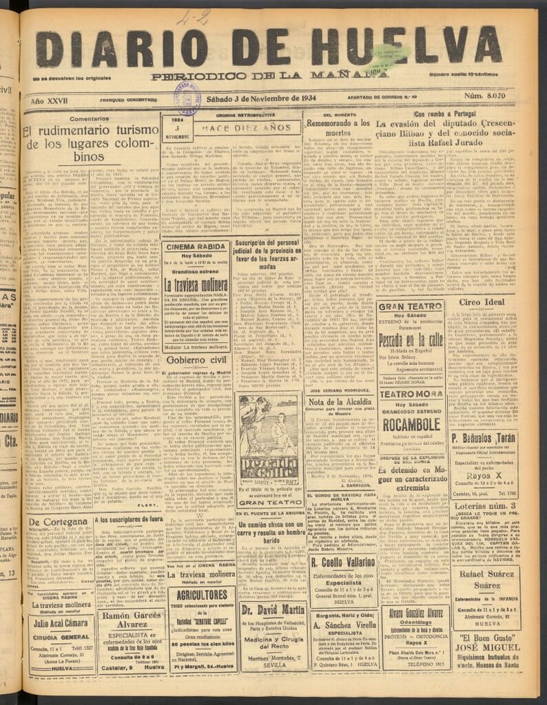 Miniatura de Diario de Huelva : periódico independiente del 3 de noviembre de 1934