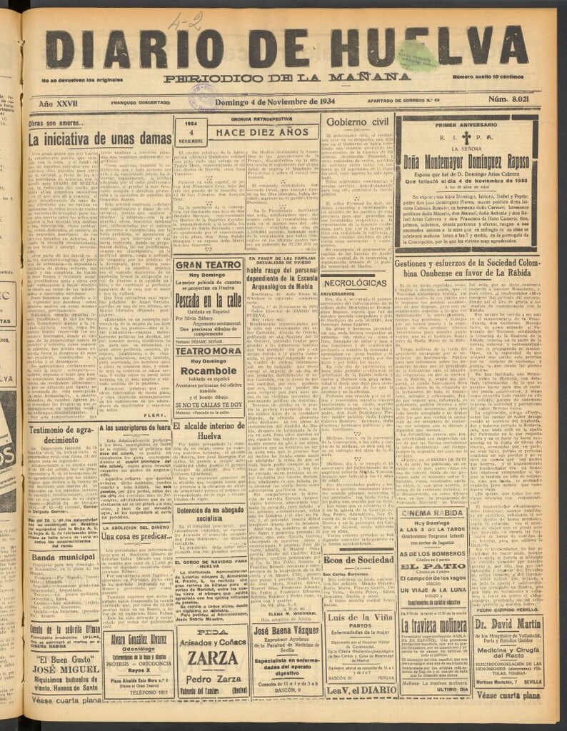 Miniatura de Diario de Huelva : periódico independiente del 4 de noviembre de 1934