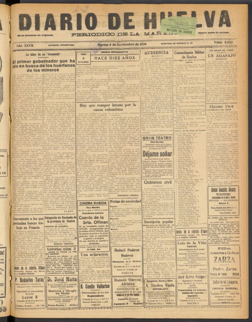 Miniatura de Diario de Huelva : periódico independiente del 6 de noviembre de 1934