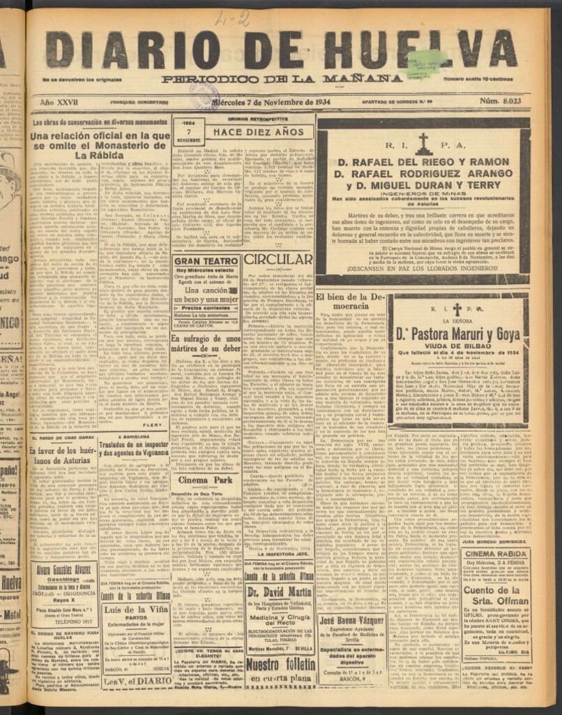 Miniatura de Diario de Huelva : periódico independiente del 7 de noviembre de 1934