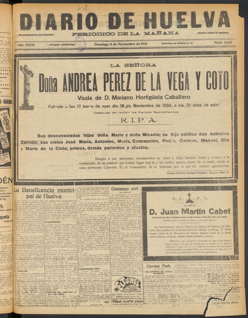 Miniatura de Diario de Huelva : periódico independiente del 11 de noviembre de 1934