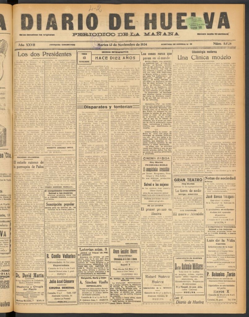 Miniatura de Diario de Huelva : periódico independiente del 13 de noviembre de 1934