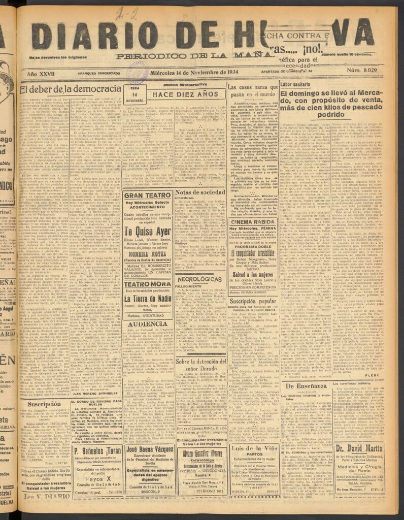 Miniatura de Diario de Huelva : periódico independiente del 14 de noviembre de 1934