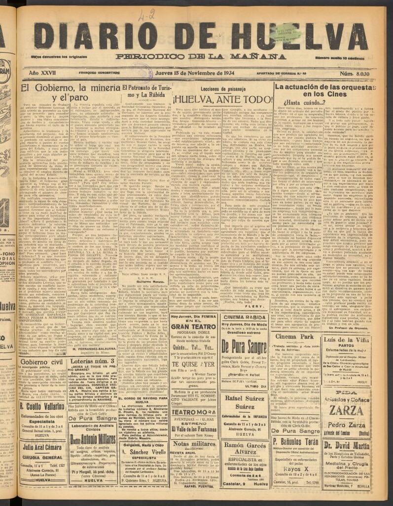 Miniatura de Diario de Huelva : periódico independiente del 15 de noviembre de 1934