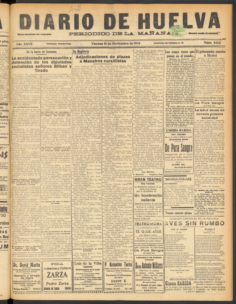 Miniatura de Diario de Huelva : periódico independiente del 16 de noviembre de 1934