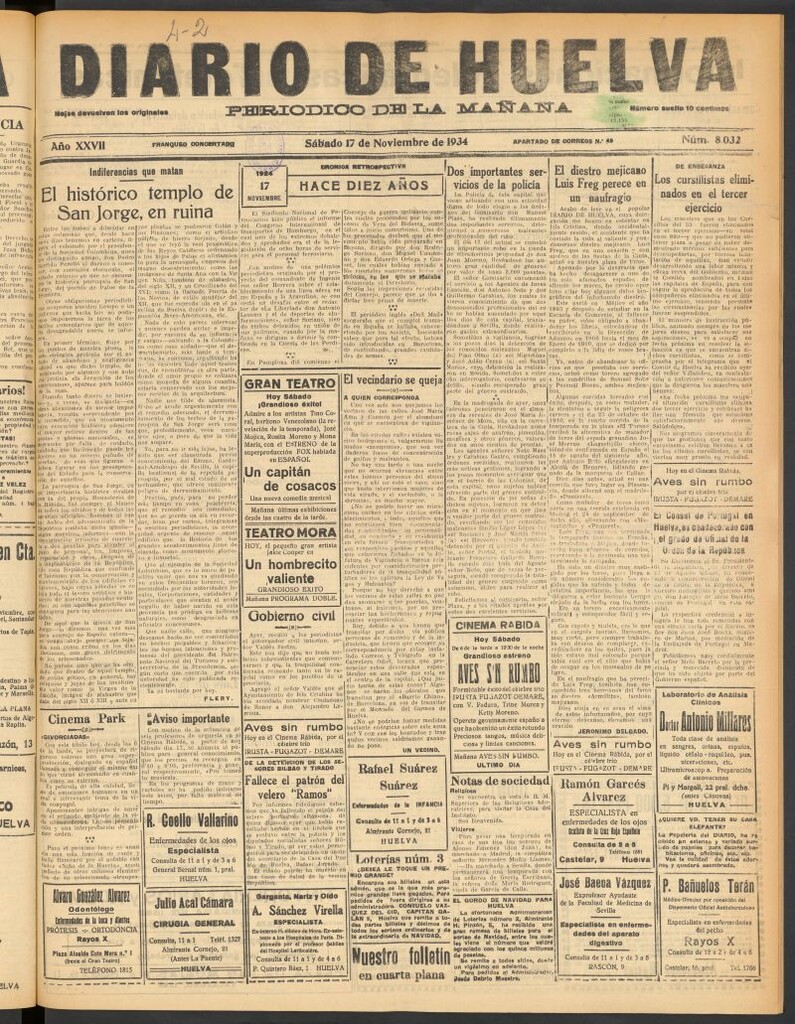 Miniatura de Diario de Huelva : periódico independiente del 17 de noviembre de 1934