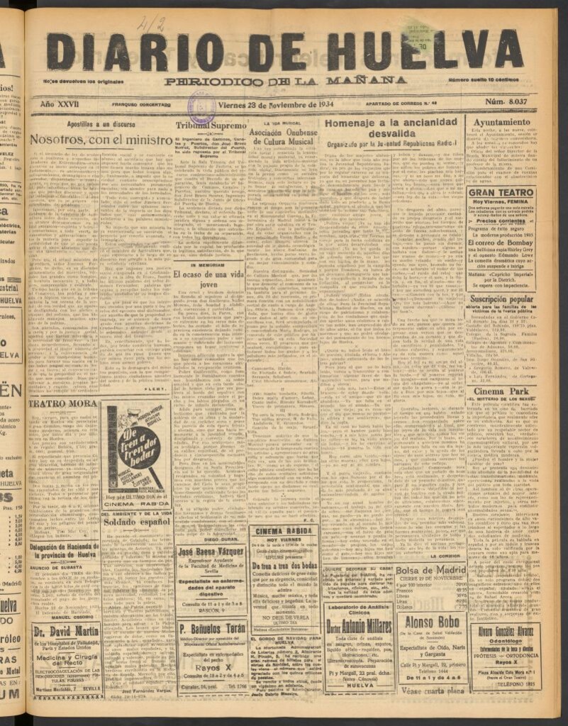 Miniatura de Diario de Huelva : periódico independiente del 23 de noviembre de 1934