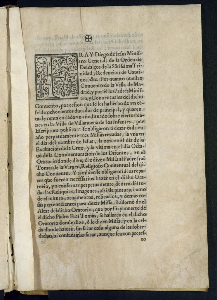 Miniatura de [Escritura de confirmación y ratificación de la escritura de cesión de un censo de 800 ducados de principal y cuarenta de renta anual a favor del convento de Trinitarios descalzos de Madrid]