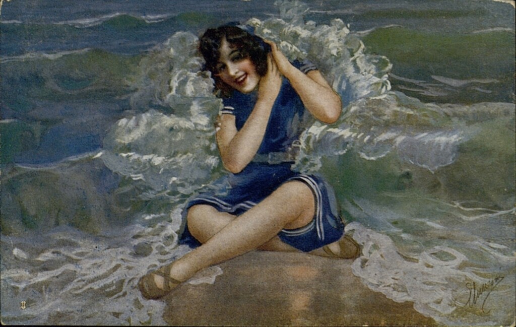 Miniatura de Chica en la playa con bañador azul