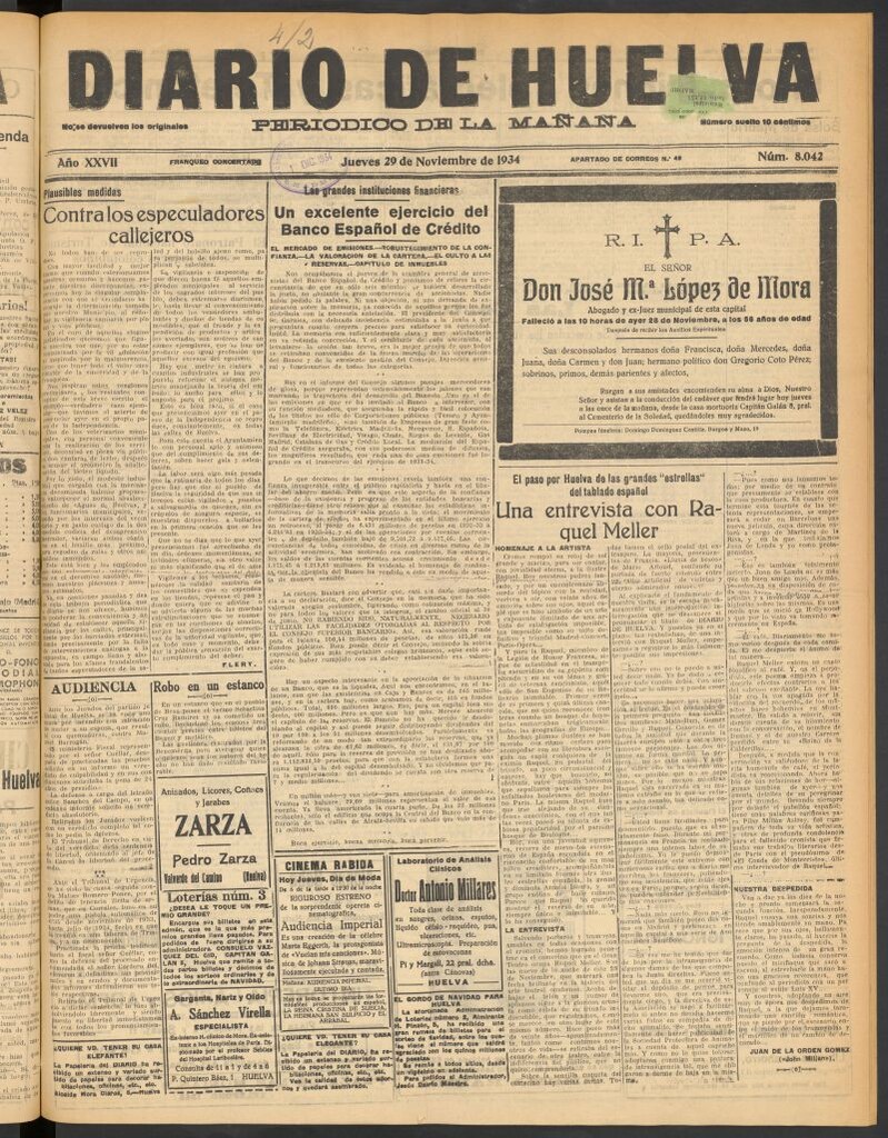 Miniatura de Diario de Huelva : periódico independiente del 29 de noviembre de 1934