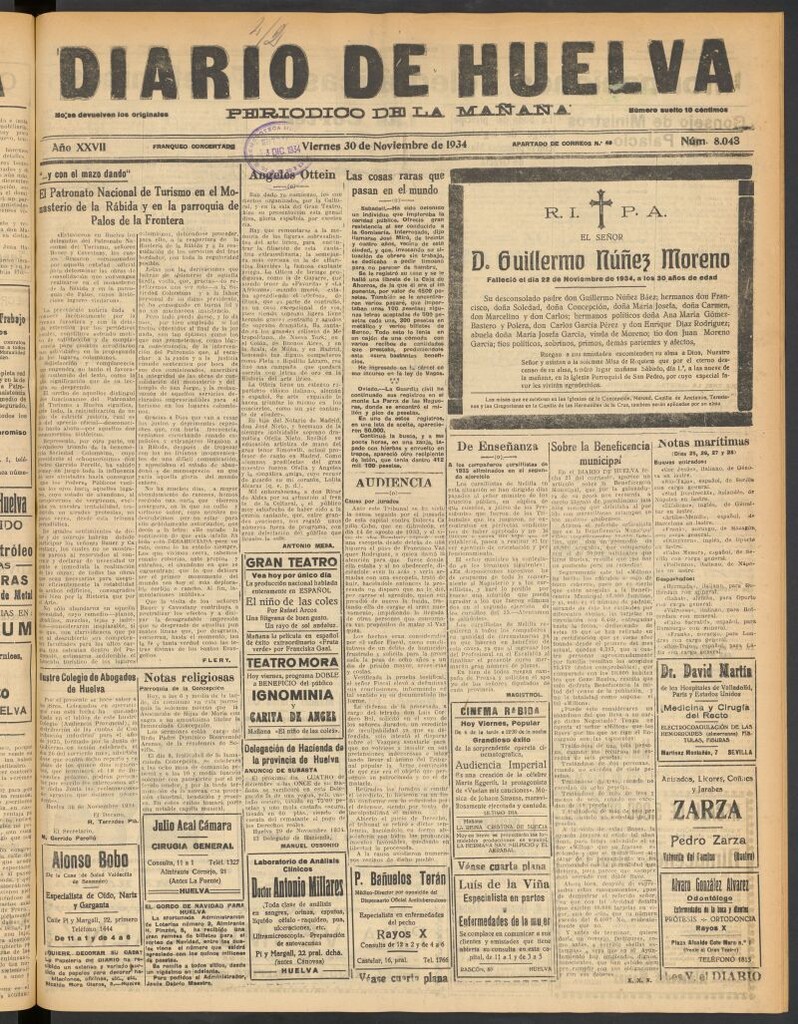 Miniatura de Diario de Huelva : periódico independiente del 30 de noviembre de 1934
