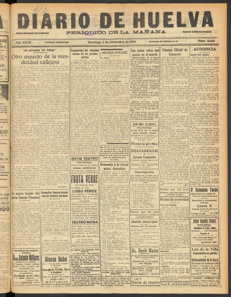 Miniatura de Diario de Huelva : periódico independiente del 2 de diciembre de 1934