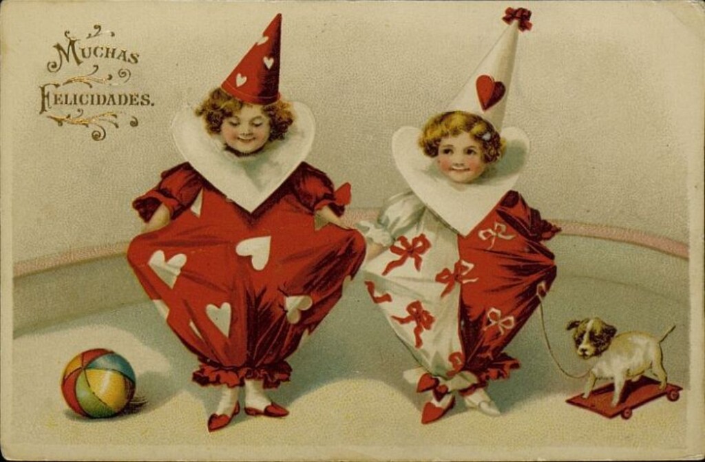 Miniatura de Felicitación de dos pequeños arlequines