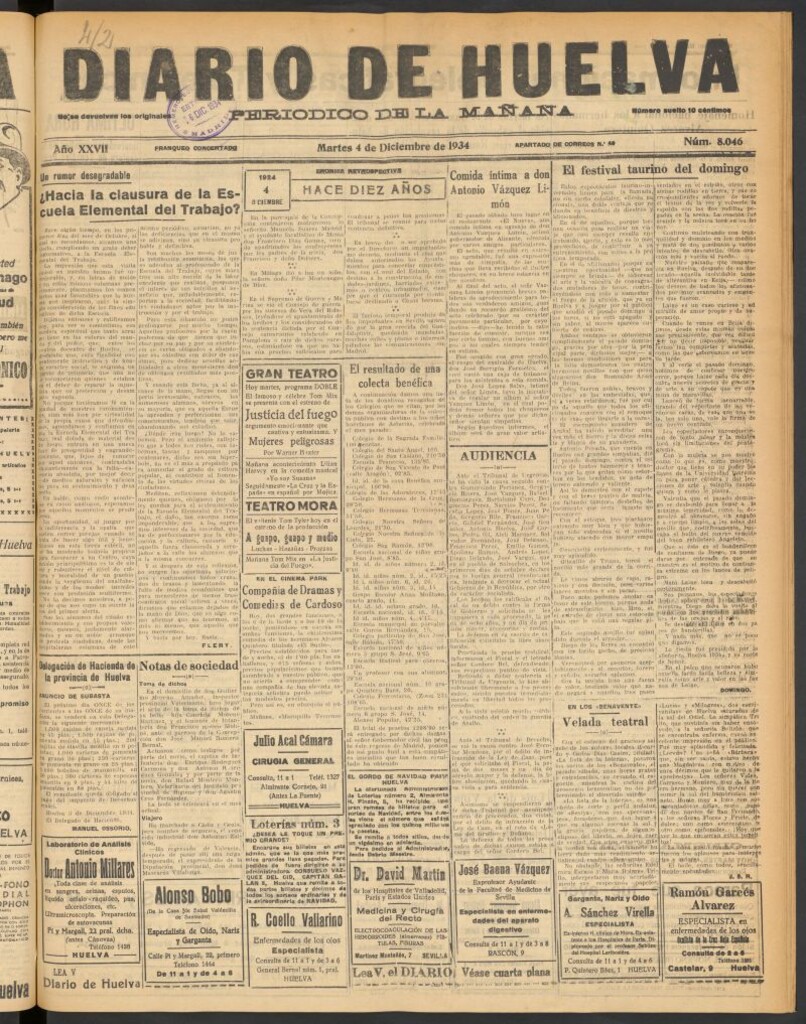 Miniatura de Diario de Huelva : periódico independiente del 4 de diciembre de 1934