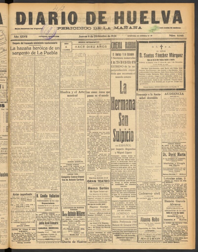 Miniatura de Diario de Huelva : periódico independiente del 6 de diciembre de 1934