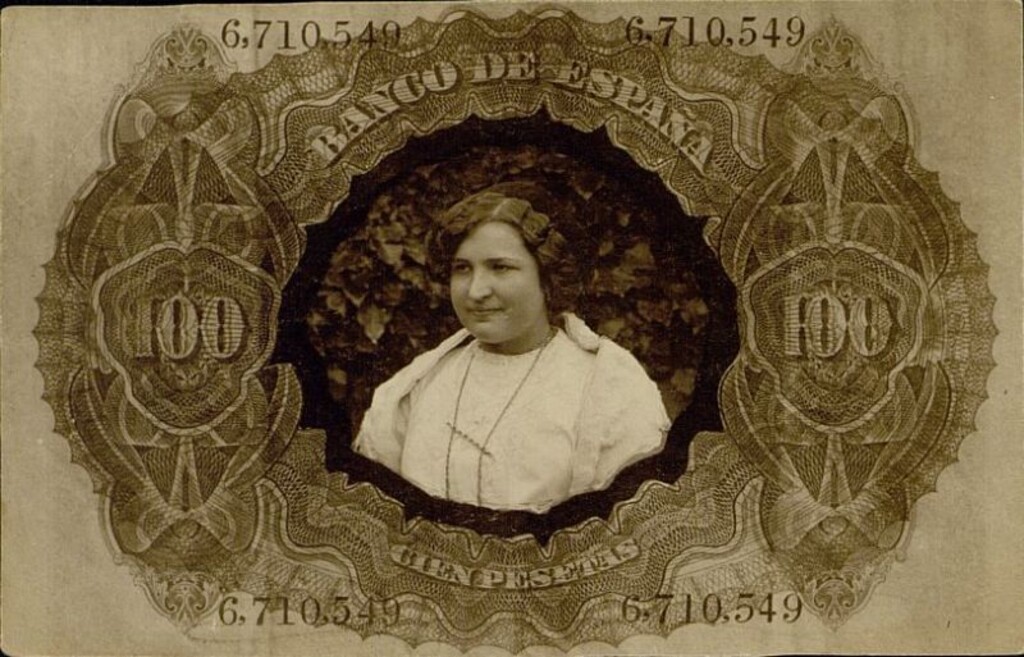Miniatura de Retrato de mujer en un billete de cien pesetas