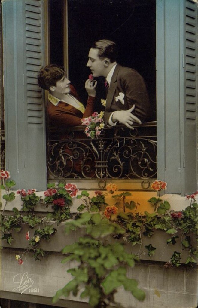 Miniatura de Pareja de jóvenes asomados a una ventana