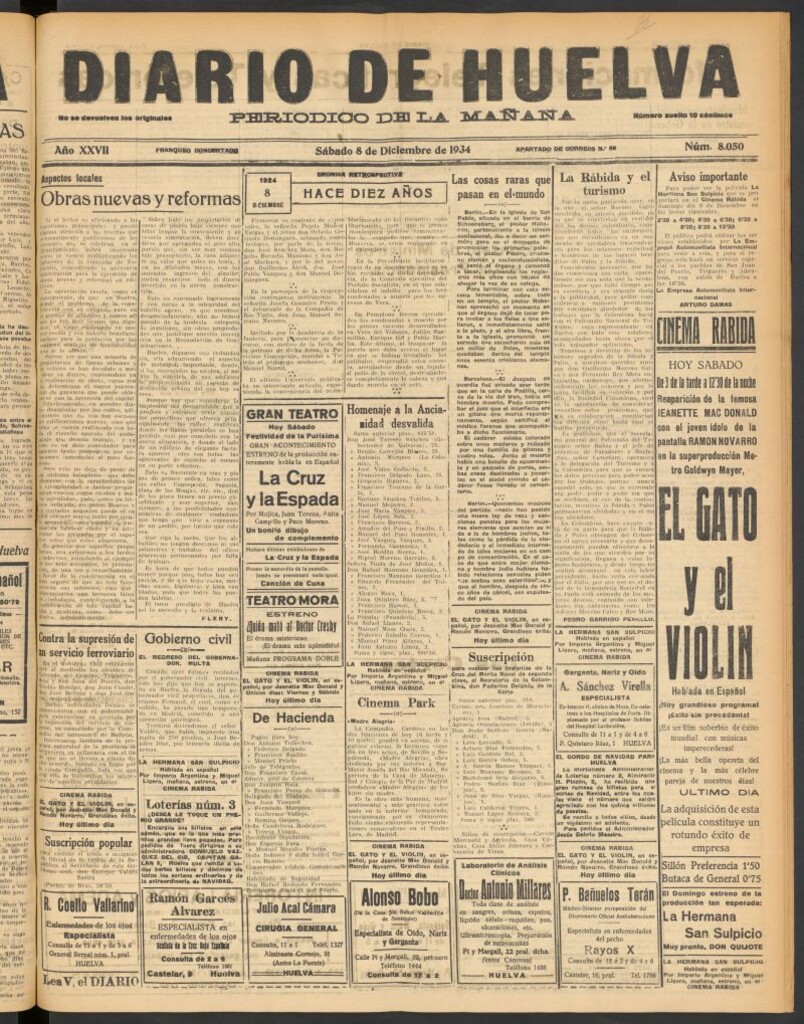Miniatura de Diario de Huelva : periódico independiente del 8 de diciembre de 1934