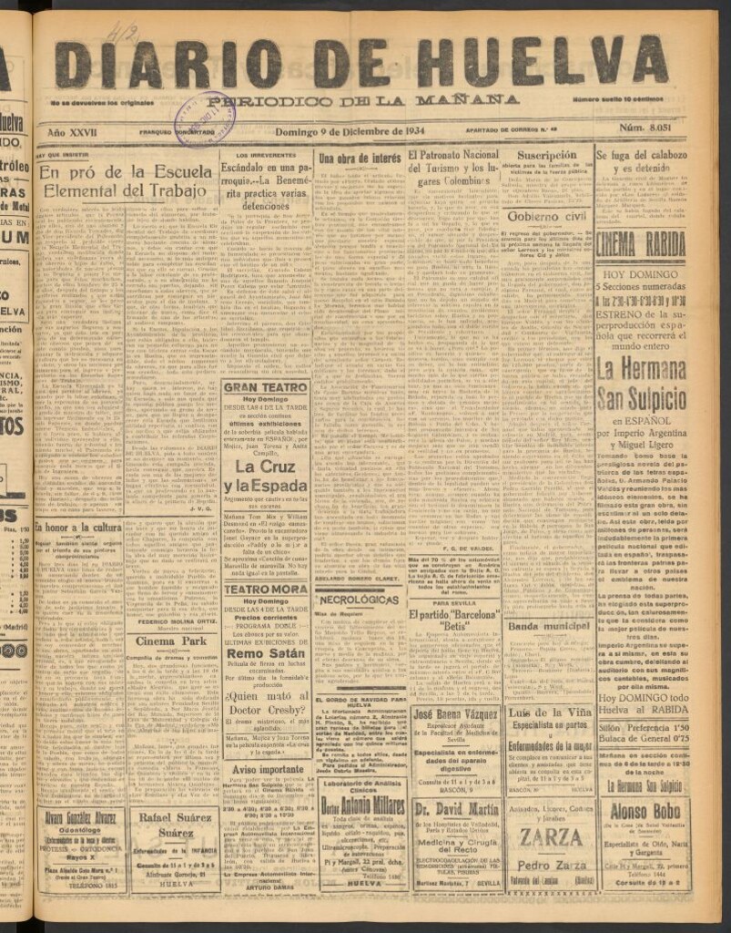 Miniatura de Diario de Huelva : periódico independiente del 9 de diciembre de 1934