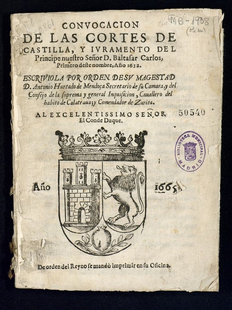 Miniatura de Convocación de las Cortes de Castilla, y iuramento del Príncipe nuestro Señor D. Baltasar Carlos, primero de este nombre, año de 1632