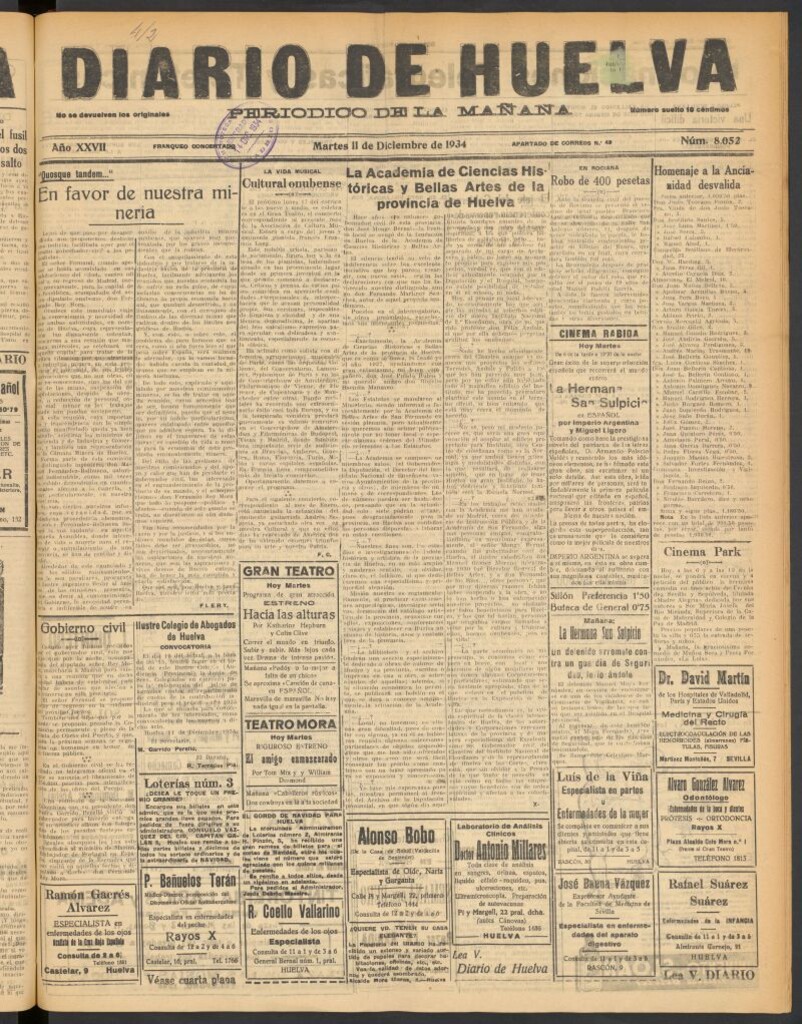 Miniatura de Diario de Huelva : periódico independiente del 11 de diciembre de 1934
