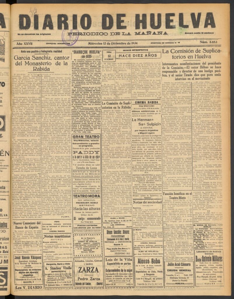 Miniatura de Diario de Huelva : periódico independiente del 12 de diciembre de 1934